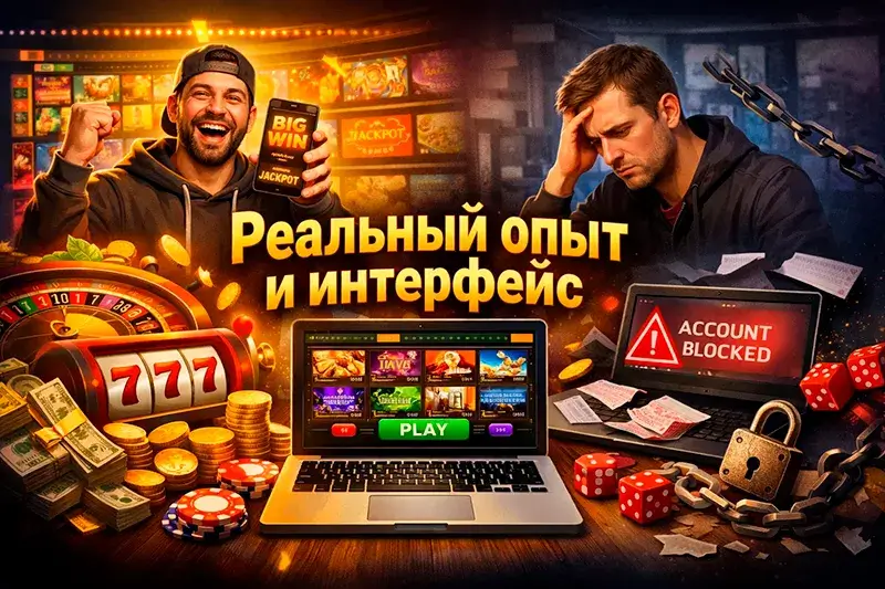 Контраст между крупным выигрышем и блокировкой аккаунта в интерфейсе казино Плей Фортуна